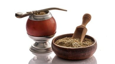 T&eacute; de yerba mate. calabaza y bombilla sobre fondo blanco. bebida tradicional argentina