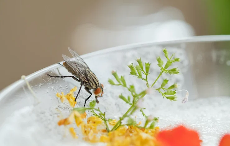 enjambre de moscas en la comida comida sucia no puede comer
